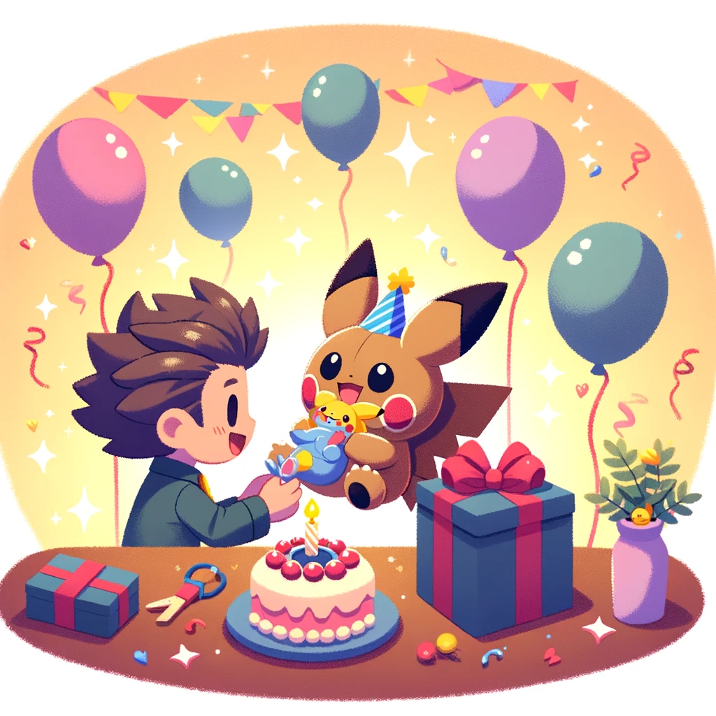 plaisir d'offrir une peluche Pokémon en cadeau d'anniversaire pour enfants